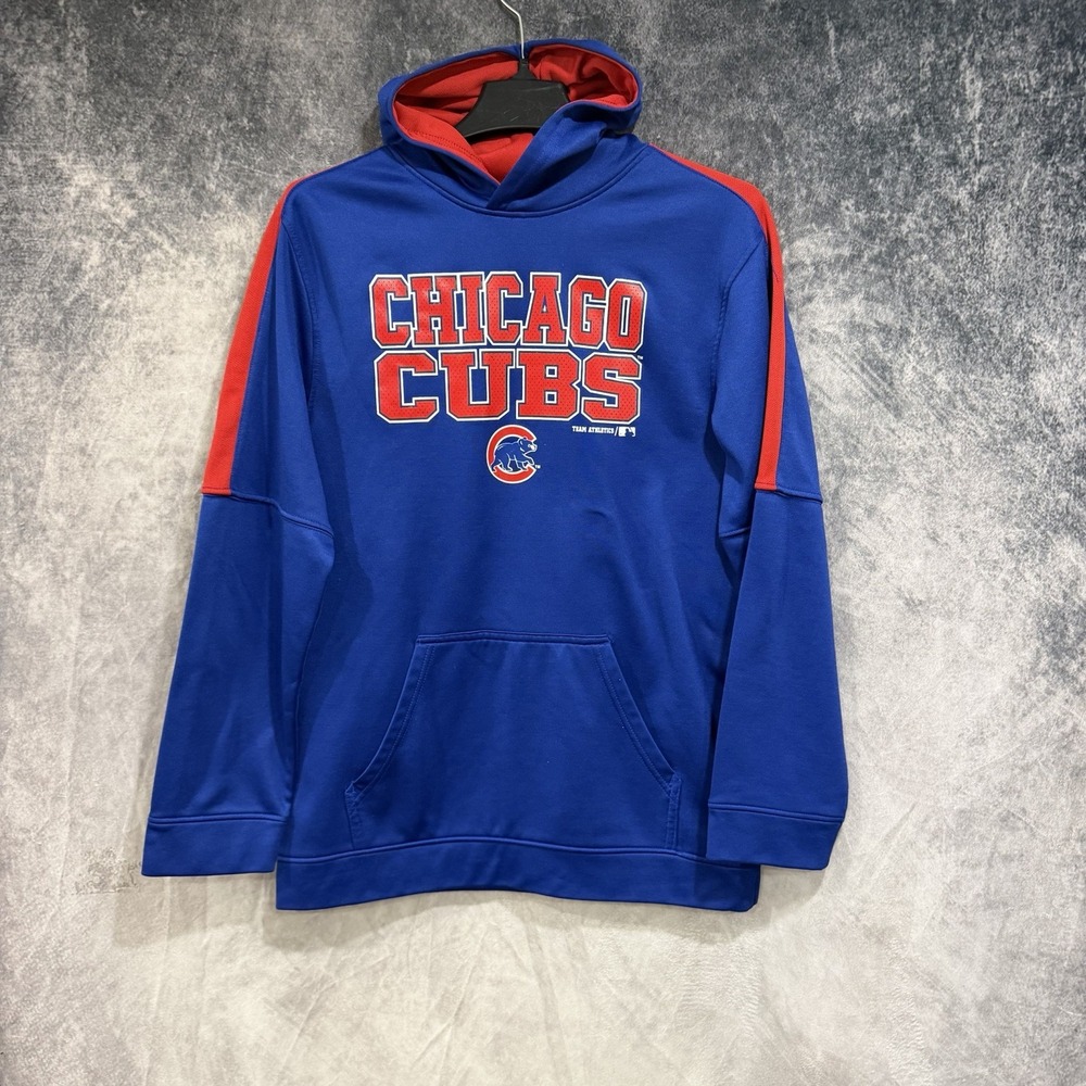 Chicago Cubs Boy's Pullover Hoodie Size L Blue Red CUBS Chest Print MLB Baseball